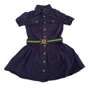 Polo Ralph Lauren Navy Blue Belted Chino Cotton Shirt Dress Girl’s 4/4t